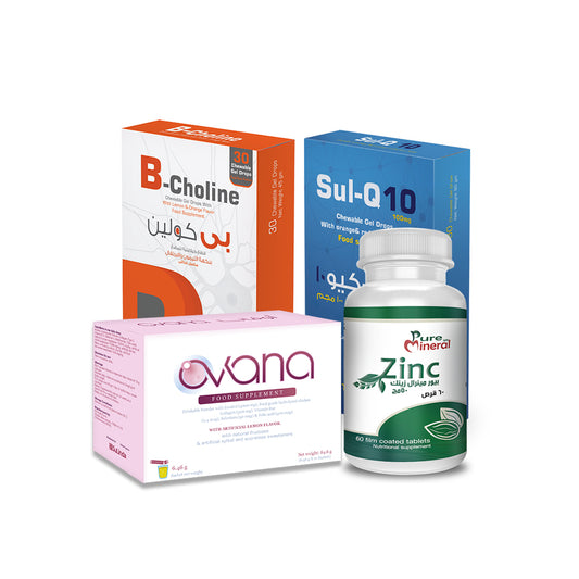 بكج صحة المبايض(بى كولين 30- سول كيو 10 30- زنك -اوفانا 20)-Ovarian Health package (B Choline 30- Sul Q 10- Zinc- Ovana 20)